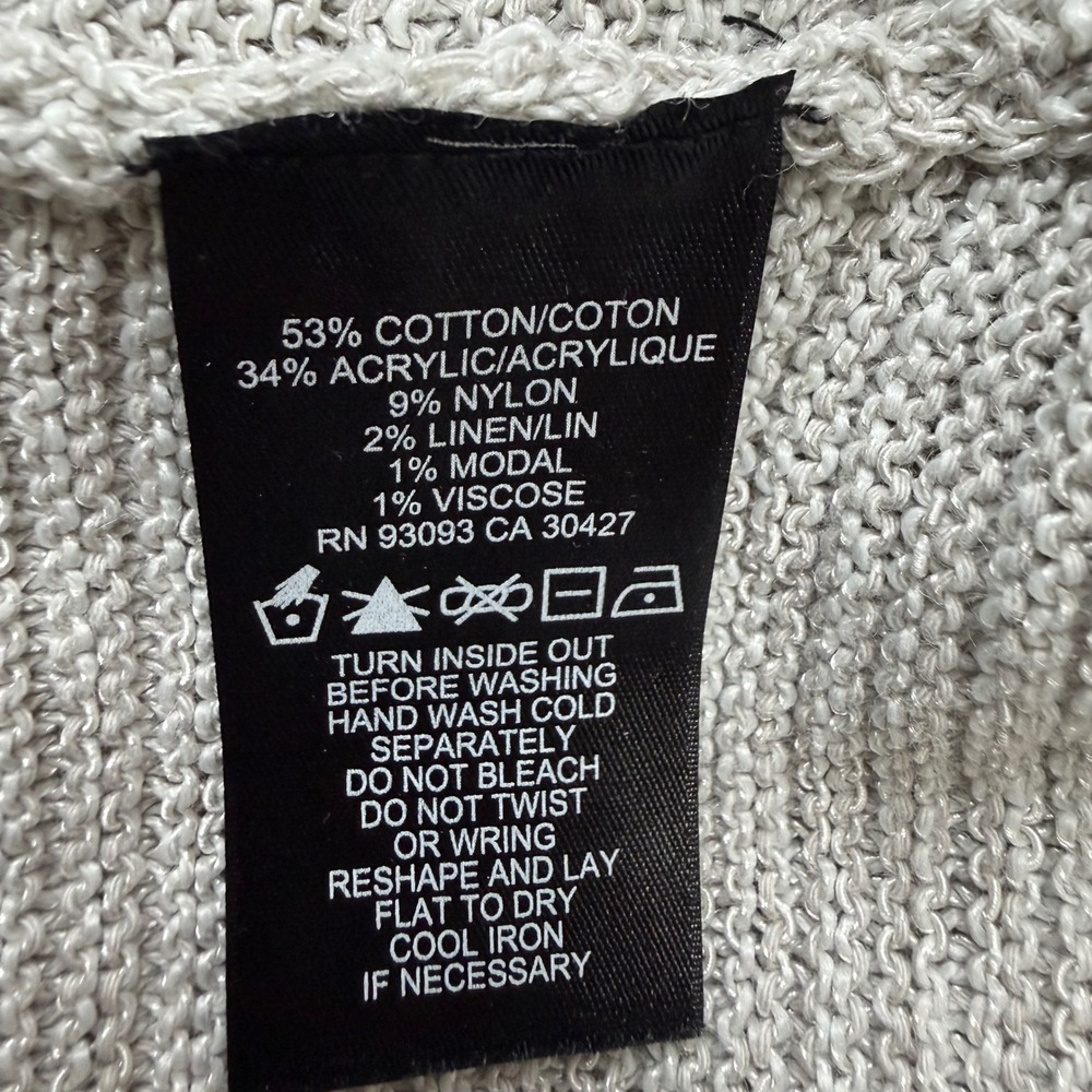 NWT NIC+ZOE Sweater Women L Gray Cotton Linen Lace Up Open Knit Pullover - Picture 8 of 10